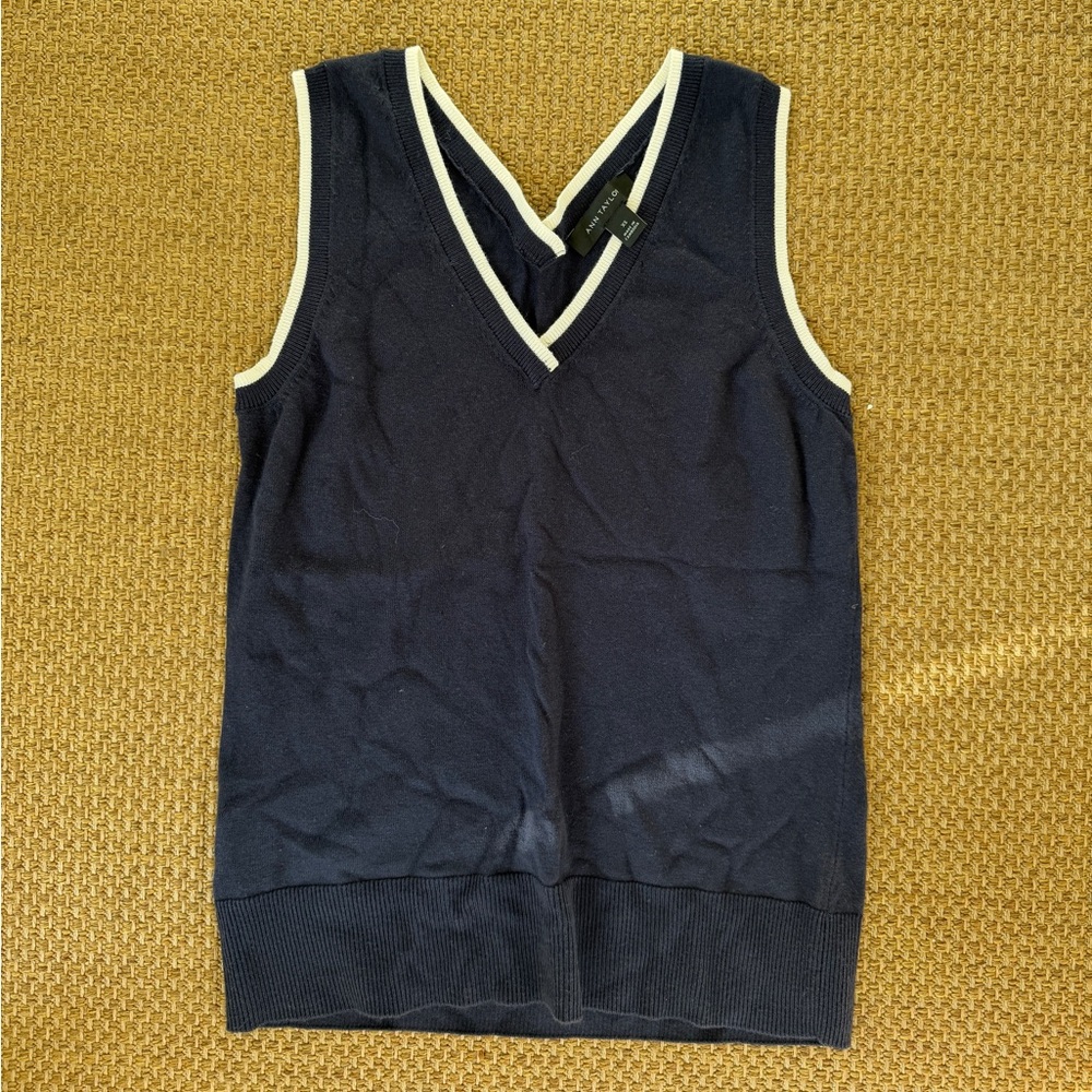 Ann Taylor Navy Sleeveless V-Neck Top